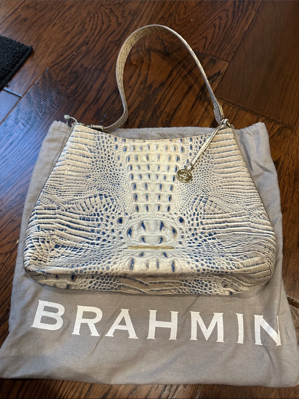 Brahmin Ivory Croc-Embossed Leather Shoulder Bag